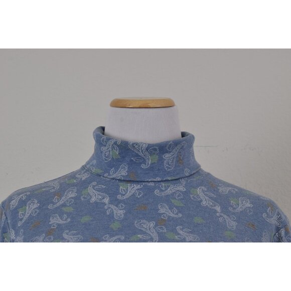 Vintage 00s Blue Paisley Floral Turtle Neck Cotton/Poly shirt | size XL - Picture 6 of 10
